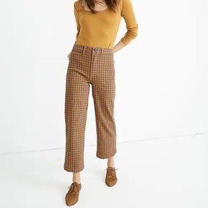 MADEWELL Slim Emmett Wide-Leg Crop Pants in Check Plaid Brown Black {KK43}